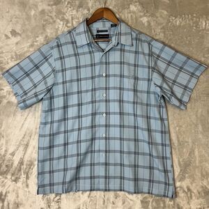 R&R Casual Men’s Large Blue Plaid Short Sleeve Button Down Shirt 100% Polyester